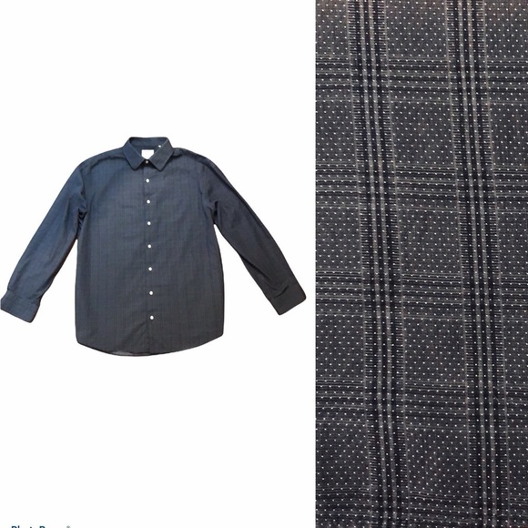 Ben Sherman Men’s Gray Dot Plaid Slim Tailored Stretch Button Up Shirt Size 16.5 - Picture 1 of 8